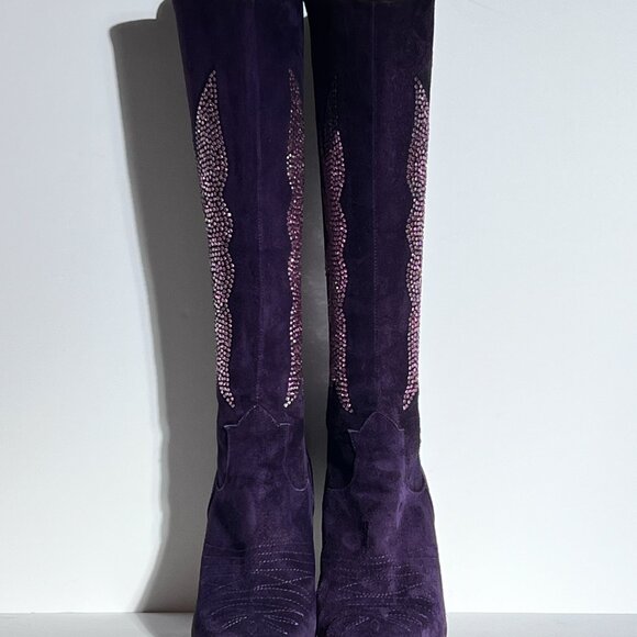 Charles David Purple Suede Pink Swarovski Western Cowboy High Heel Boot Sz 8.5 - Picture 11 of 14